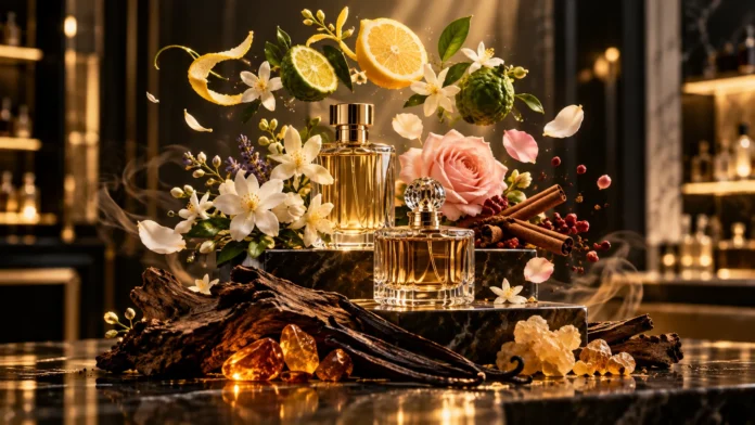 Perfume cercado por notas cítricas, florais e amadeiradas